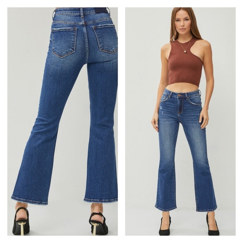 Risen High Rise Ankle Flare Jeans 5601 - Dark Wash